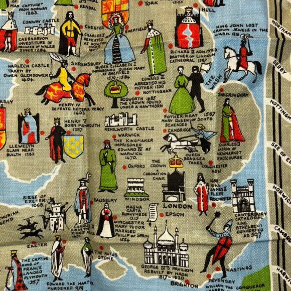 Map of Royal Britain NEW 100% LINEN tea dish towel POSTCARD PRINT - Picture 3 of 6